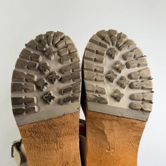 MIA Abba Swedish Clog Women 36/6 Beige Leather Wooden Sole Slingback Boho Sandal - Picture 6 of 12